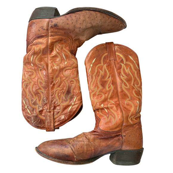 Tony Lama CT873 Exotic Brown Full Quill Ostrich Goat Cowboy Boots USA 10D WORN - Picture 7 of 12